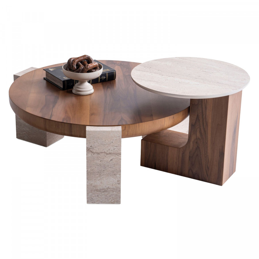 Nova 674 Walnut-Travertine Coffee with End Table