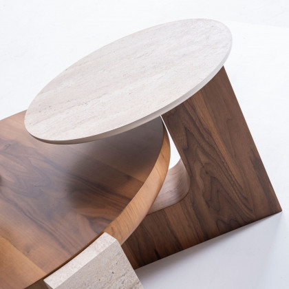 Nova 674 Walnut-Travertine Coffee with End Table