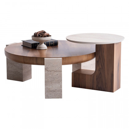 Nova 674 Walnut-Travertine Coffee with End Table