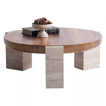 Nova 674 Walnut-Travertine Coffee with End Table