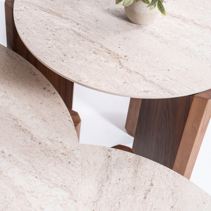 Nova 720 Walnut-Travertine 3 Pc Coffee Table Set