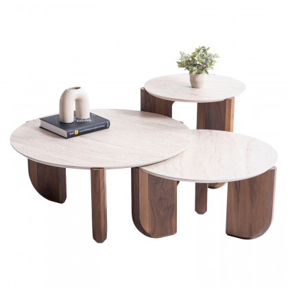 Nova 720 Walnut-Travertine 3 Pc Coffee Table Set