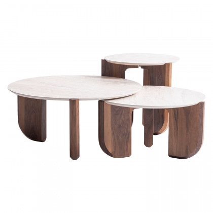 Nova 720 Walnut-Travertine 3 Pc Coffee Table Set
