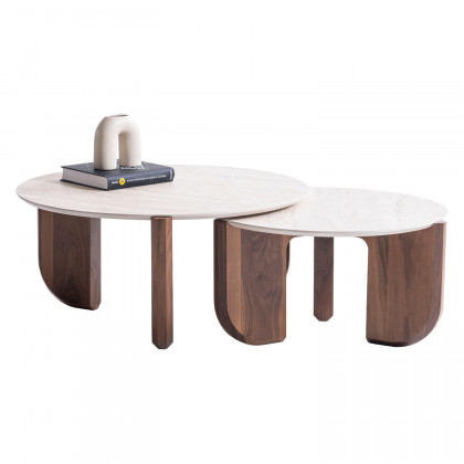 Nova 720 Walnut-Travertine 3 Pc Coffee Table Set