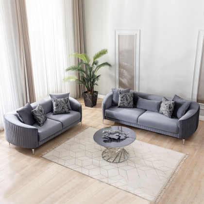 Nova - Angela Gray Velvet Sofa 91" & Loveseat 71"