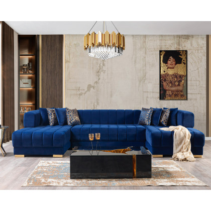 Nova Ariana Velvet Double Chaise Sectional - Blue