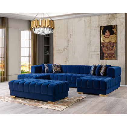 Nova Ariana Velvet Double Chaise Sectional - Blue