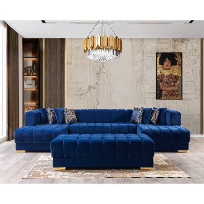 Nova Ariana Velvet Double Chaise Sectional - Blue