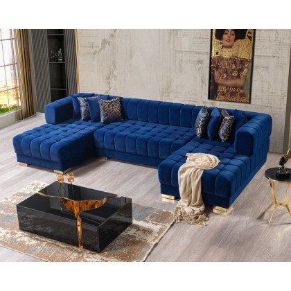 Nova Ariana Velvet Double Chaise Sectional - Blue