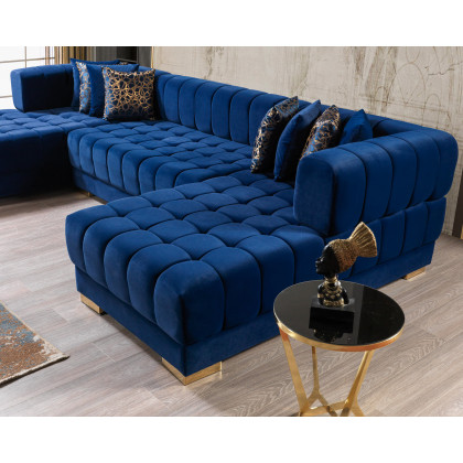 Nova Ariana Velvet Double Chaise Sectional - Blue
