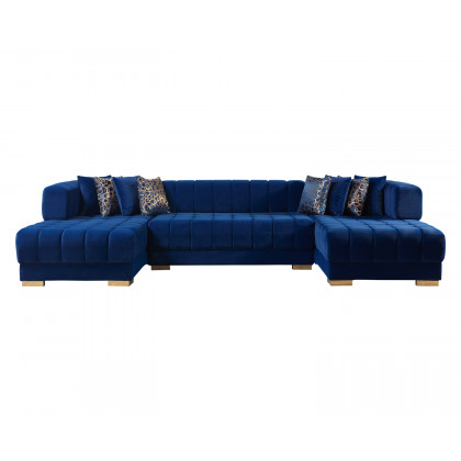 Nova Ariana Velvet Double Chaise Sectional - Blue