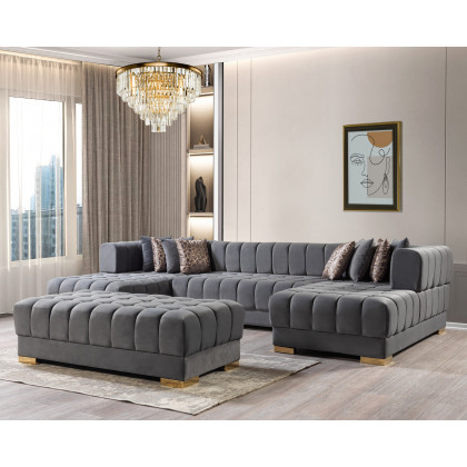 Nova Ariana Velvet Double Chaise Sectional - Gray