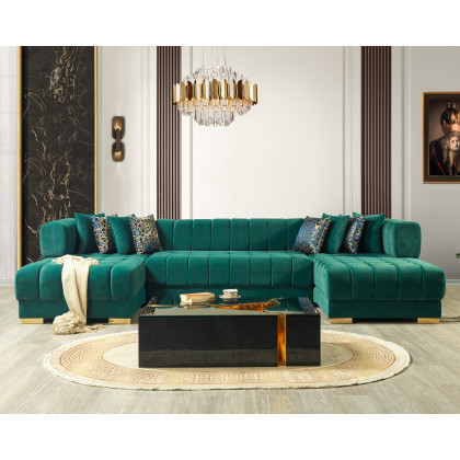 Nova - Ariana Green Velvet Double Chaise 138" Sectional