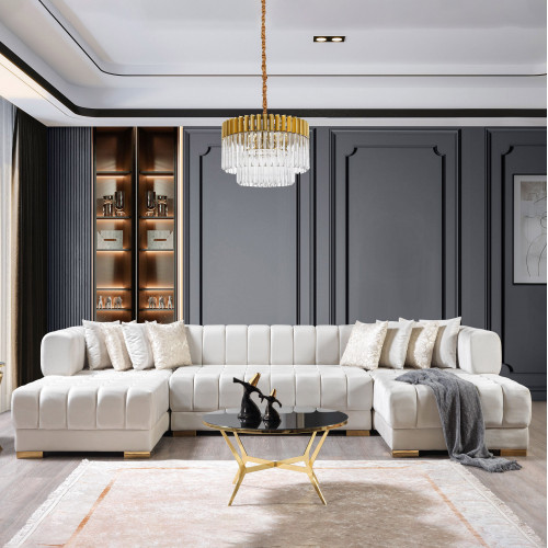 Nova Ariana Velvet Double Chaise Sectional - Ivory
