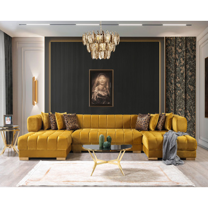 Nova Ariana Velvet Double Chaise Sectional - Mustard