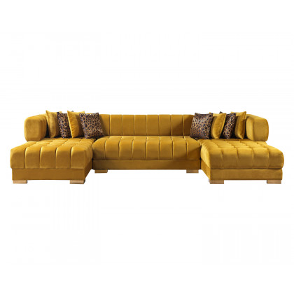 Nova Ariana Velvet Double Chaise Sectional - Mustard