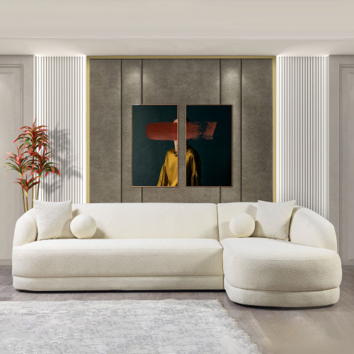Nova - Bella Ivory Boucle Sectional in Right Arm Facing