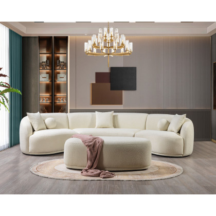 Nova - Bonita Ivory Boucle 3-Piece Curved Sectional