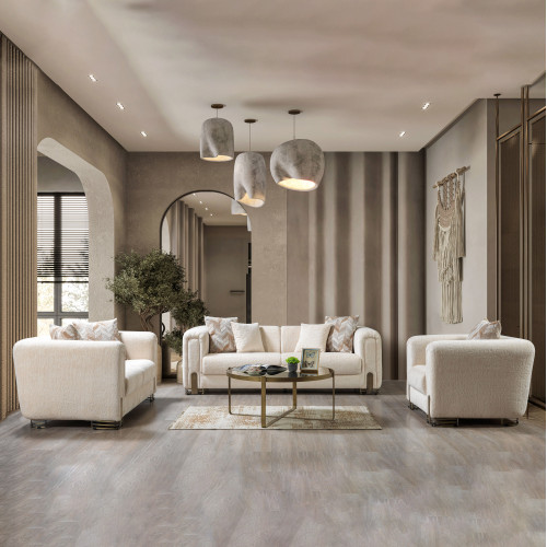 Nova Brenda Ivory Boucle Sofa 93" & Loveseat 71"