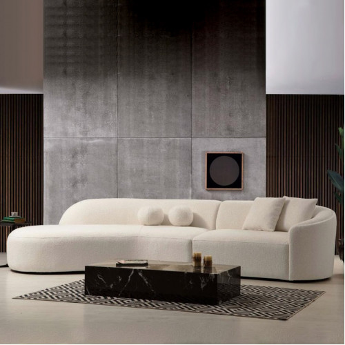 Nova Cloe Ivory Boucle Curved Sectional - Left Arm Facing