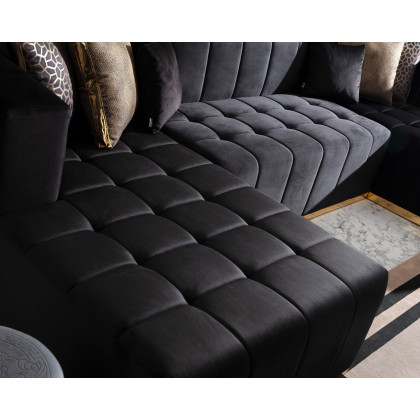 Nova Elisha Velvet Double Chaise Sectional - Black