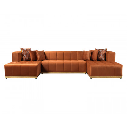 Nova - Elisha Orange Velvet Double Chaise 140" Sectional