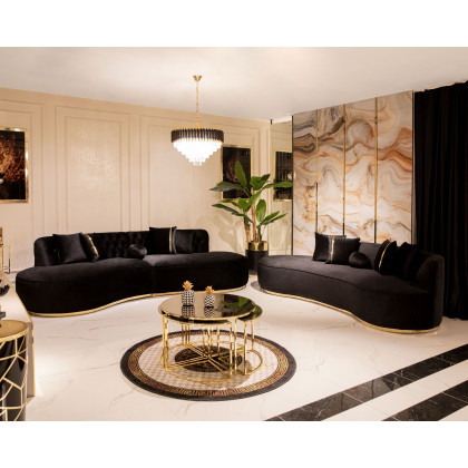 Nova Ella Velvet Curved Sectional - Black