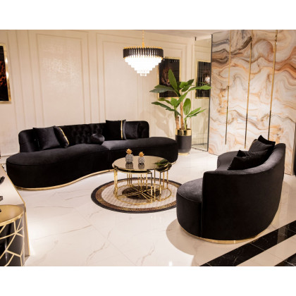 Nova Ella Velvet Curved Sectional - Black