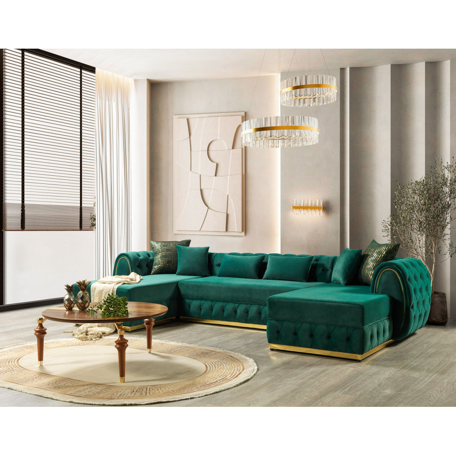 Nova Jessie Green Velvet Double Chaise 138" Sectional