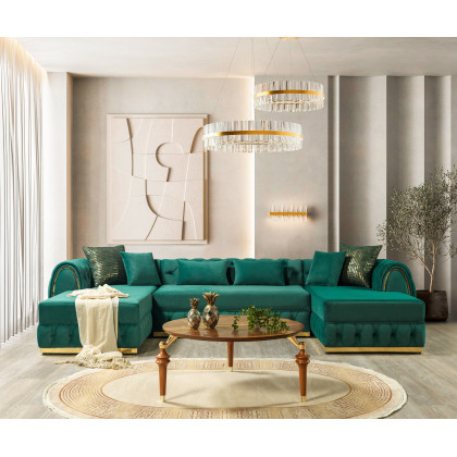 Nova Jessie Green Velvet Double Chaise 138" Sectional