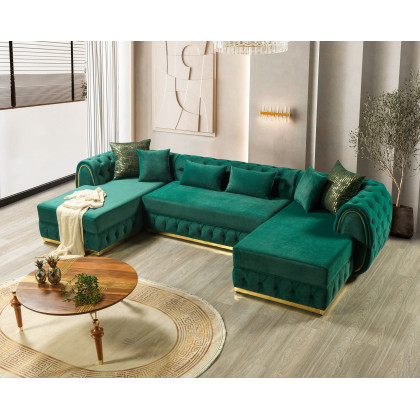 Nova Jessie Green Velvet Double Chaise 138" Sectional