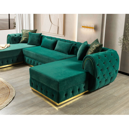 Nova Jessie Green Velvet Double Chaise 138" Sectional