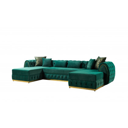 Nova Jessie Green Velvet Double Chaise 138" Sectional