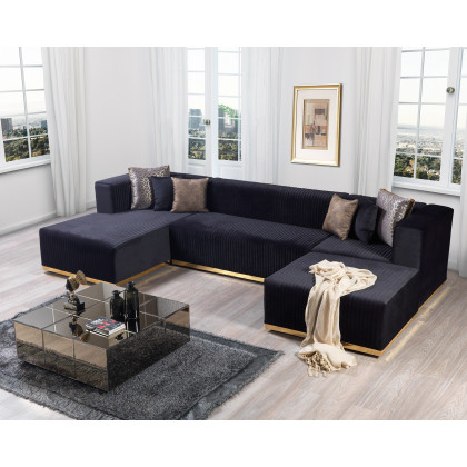 Nova Juliana Velvet 4-Piece Sectional - Black