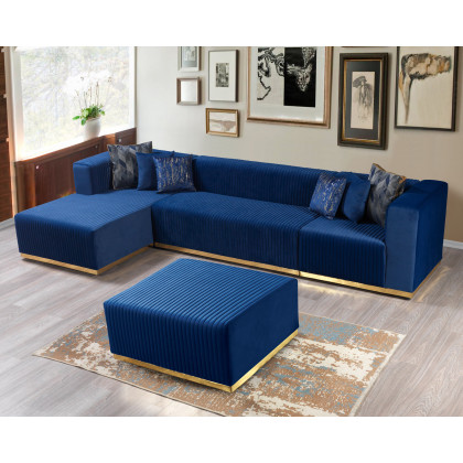 Nova Juliana Velvet 4-Piece Sectional - Blue