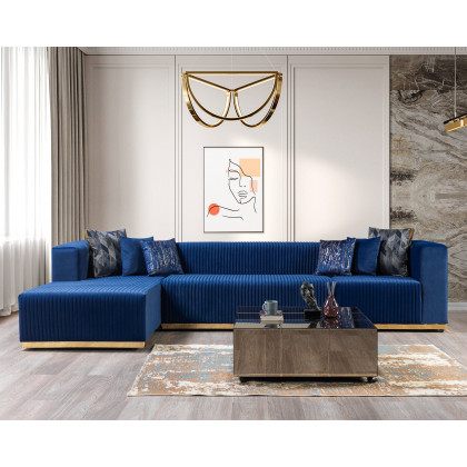 Nova Juliana Velvet 4-Piece Sectional - Blue