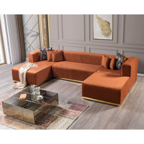Nova Juliana Velvet 4-Piece Sectional - Orange