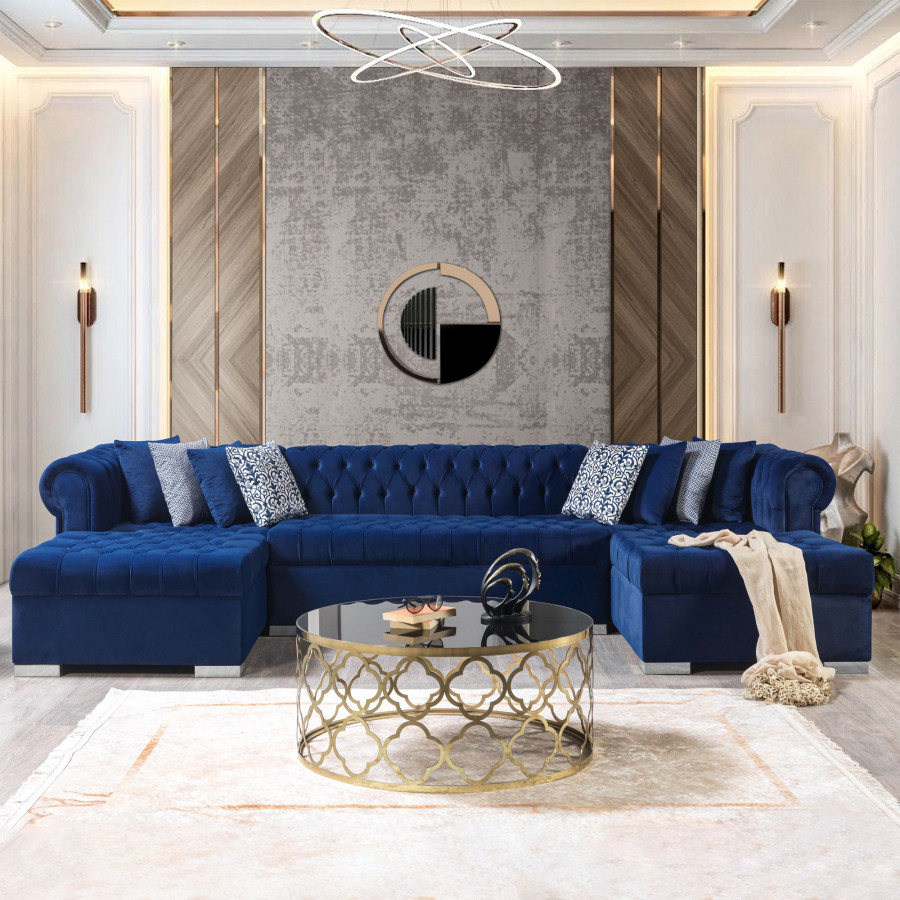 Nova - Lauren Navy Velvet Double Chaise 136" Sectional