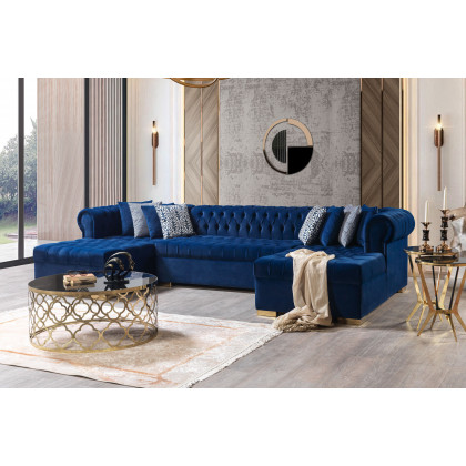 Nova - Lauren Navy Velvet Double Chaise 136" Sectional