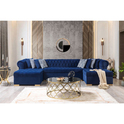 Nova - Lauren Navy Velvet Double Chaise 136" Sectional