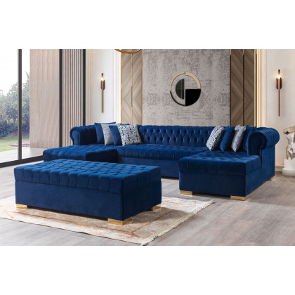 Nova - Lauren Navy Velvet Double Chaise 136" Sectional