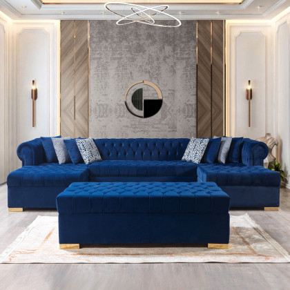 Nova - Lauren Navy Velvet Double Chaise 136" Sectional