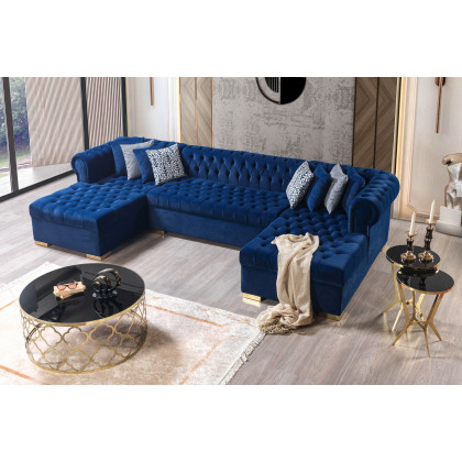 Nova - Lauren Navy Velvet Double Chaise 136" Sectional