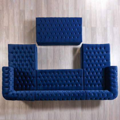Nova - Lauren Navy Velvet Double Chaise 136" Sectional