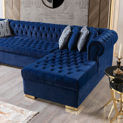 Nova - Lauren Navy Velvet Double Chaise 136" Sectional