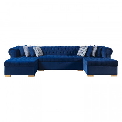 Nova - Lauren Navy Velvet Double Chaise 136" Sectional