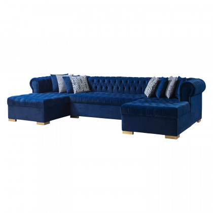 Nova - Lauren Navy Velvet Double Chaise 136" Sectional