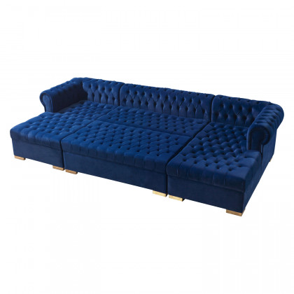 Nova - Lauren Navy Velvet Double Chaise 136" Sectional