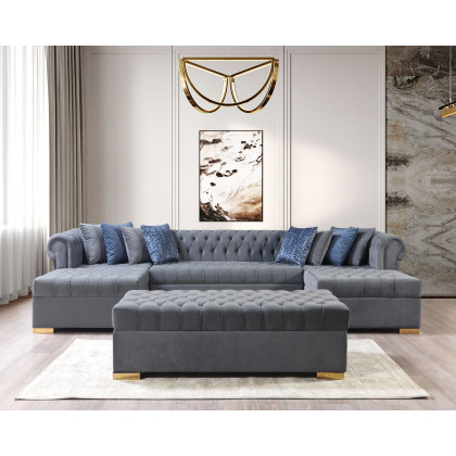 Nova Lauren Velvet Double Chaise Sectional - Gray