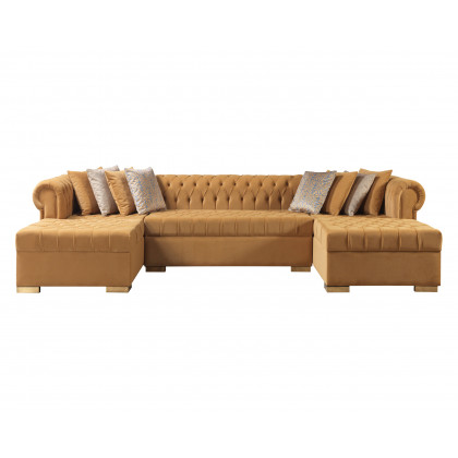 Nova Lauren Velvet Double Chaise Sectional - Mustard